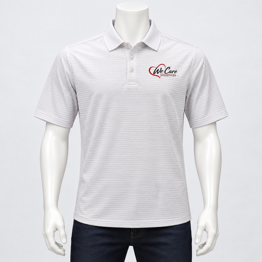 Outdoor Life Polo Shirt Mens XL White Micro Stripe We Care Industries Logo